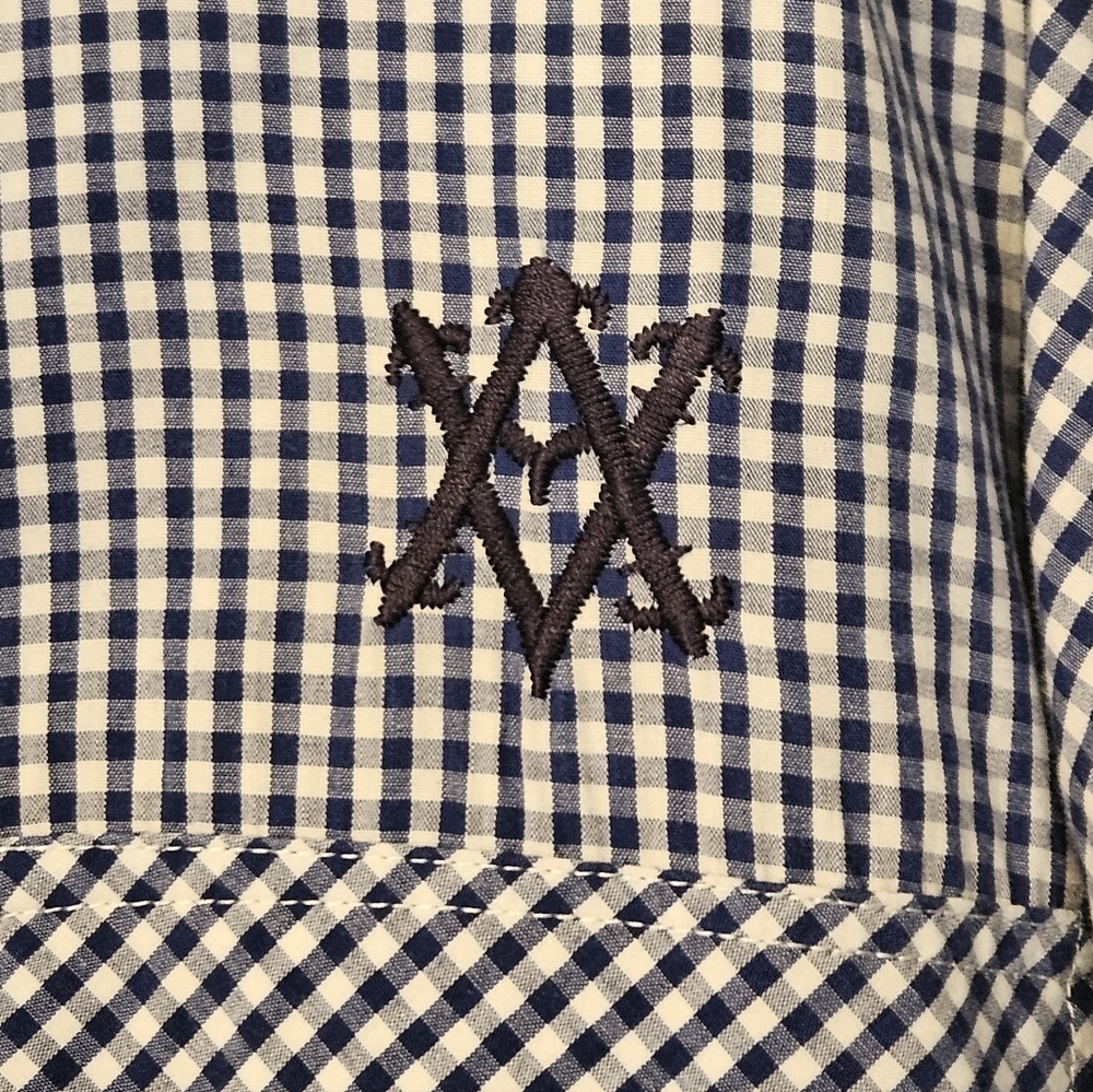 Avirex blue and white checkered short-sleeve button-up shirt Size 4X - Picture 4 of 7